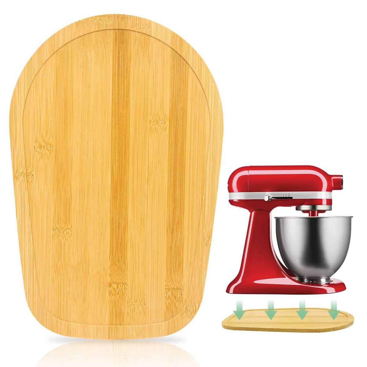 Natural bamboo mixer slider base pad with rounded end for countertop protection