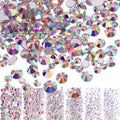 Round AB crystal rhinestones, clear flat-back stones in a mixed pile.