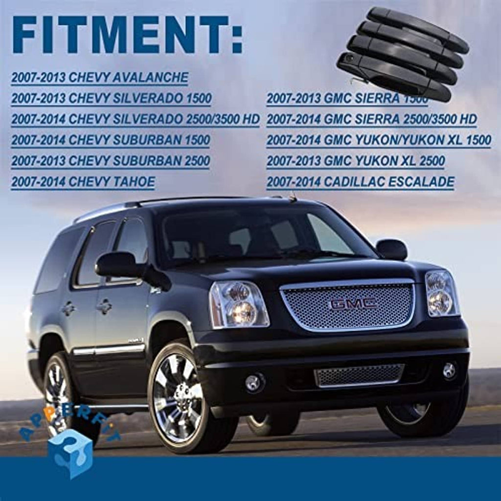 Black exterior door handle set shown above a GMC vehicle