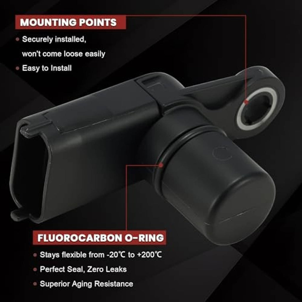 Camshaft position sensor with mounting points, round gasket, and black body