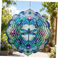 Hanging wind spinner with blue and purple lotus flower design and dragonfly details