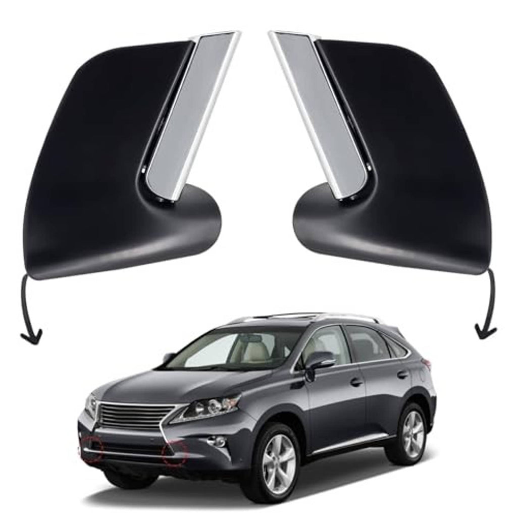 Front bumper trim pieces, black caps with silver inserts, left and right (angled)