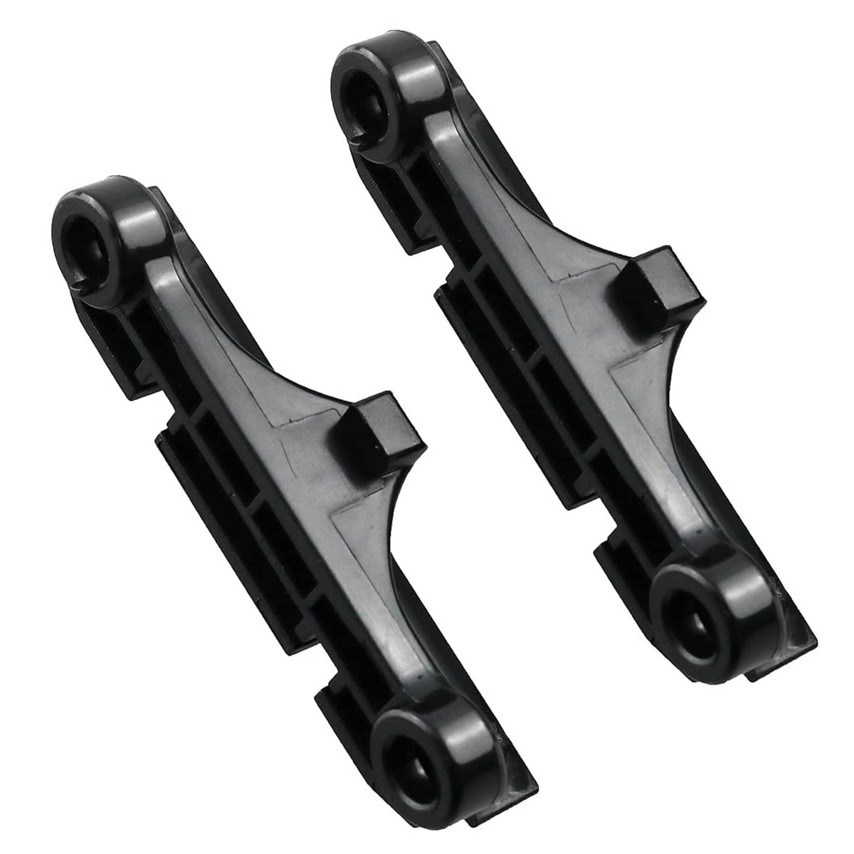 Pair of black CPU cooler fan mount brackets with circular corner holes