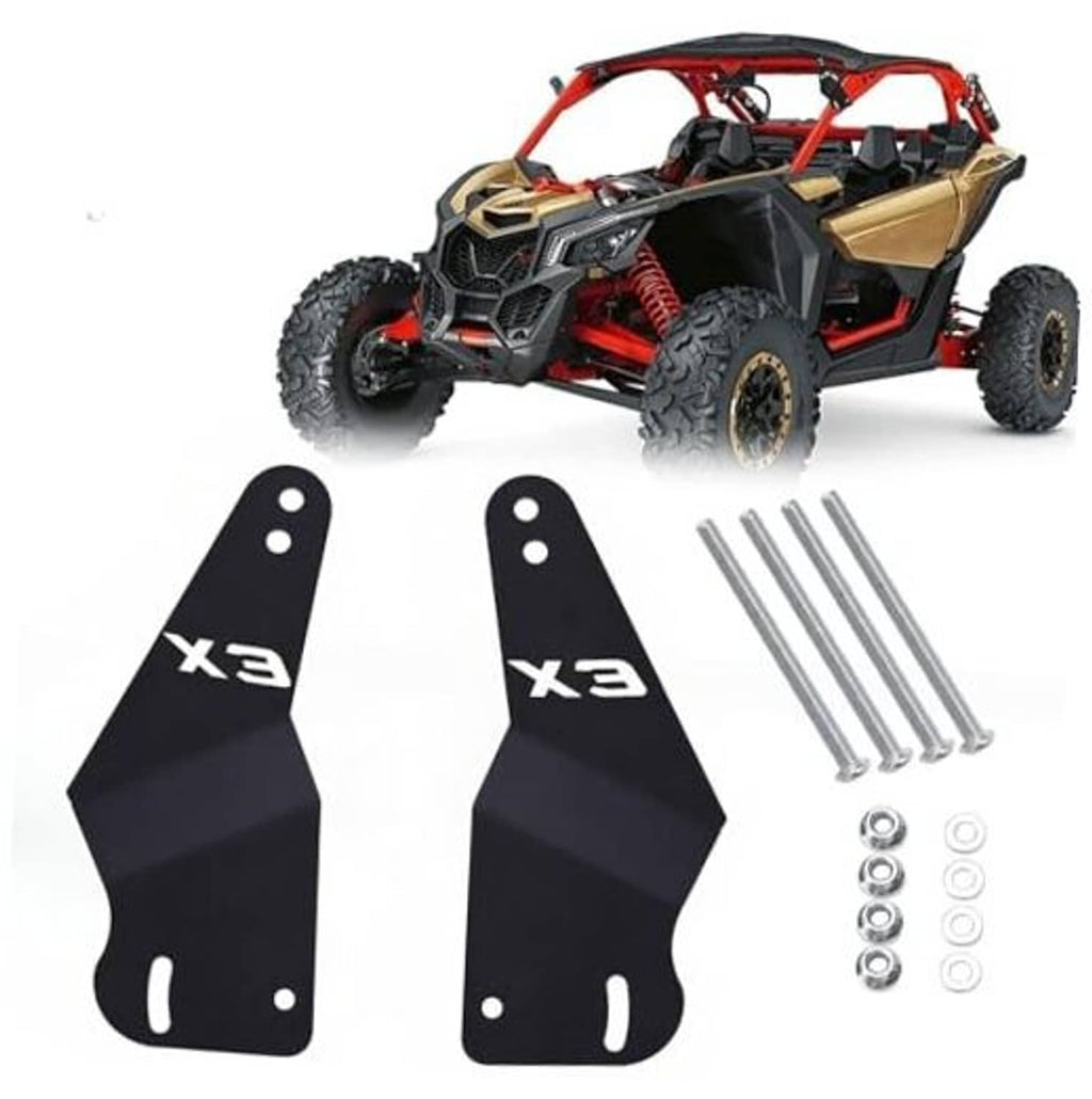 Pair of black metal light bar mounting brackets with hardware bolts and nuts