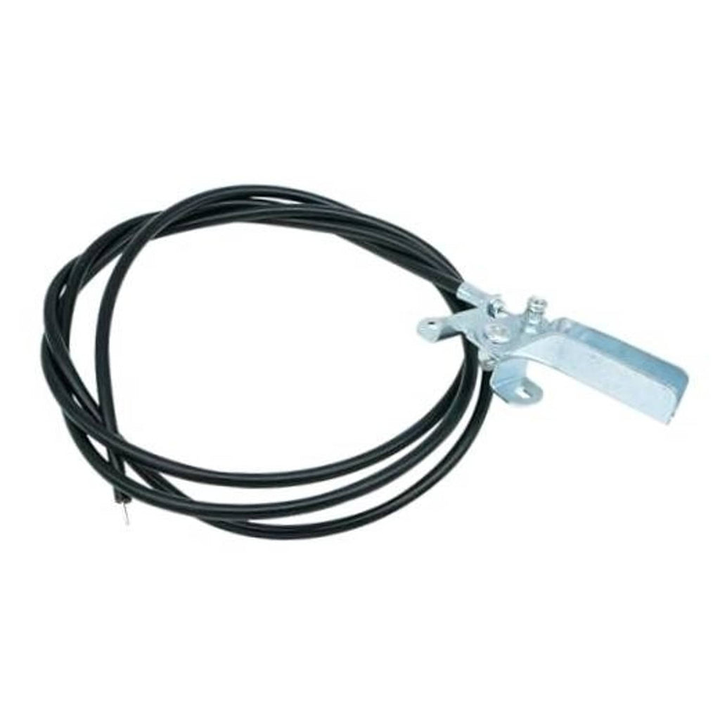 Universal throttle control cable assembly with black cable and silver mounting bracket
