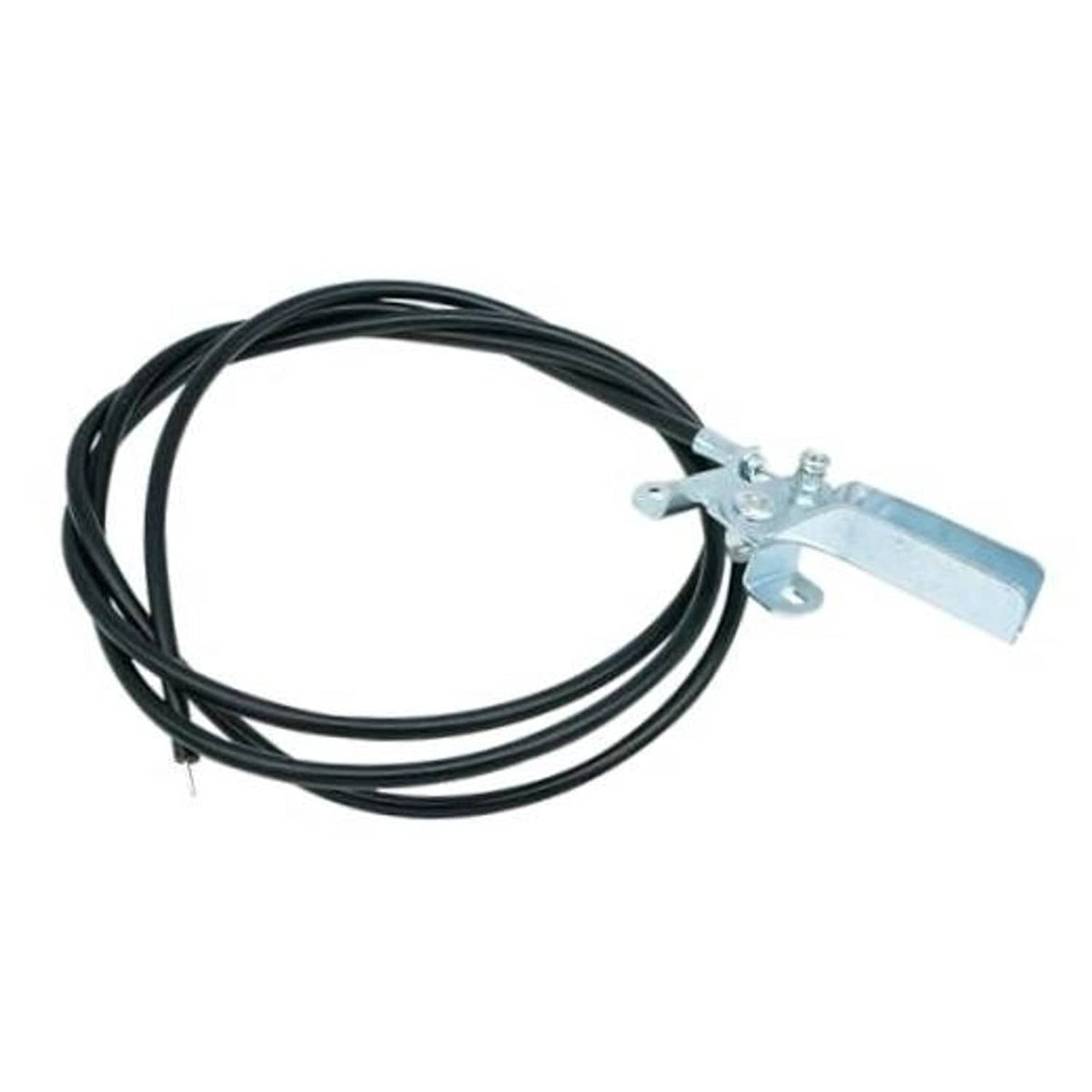 Universal throttle control cable assembly with black cable and silver mounting bracket