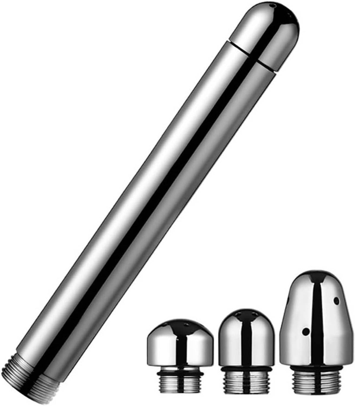 Chrome 3-head shower nozzle cleaner with long aluminum tube and threaded connection