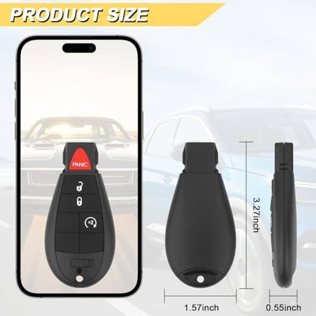 Black key fob remote size view with red PANIC button and key ring loop
