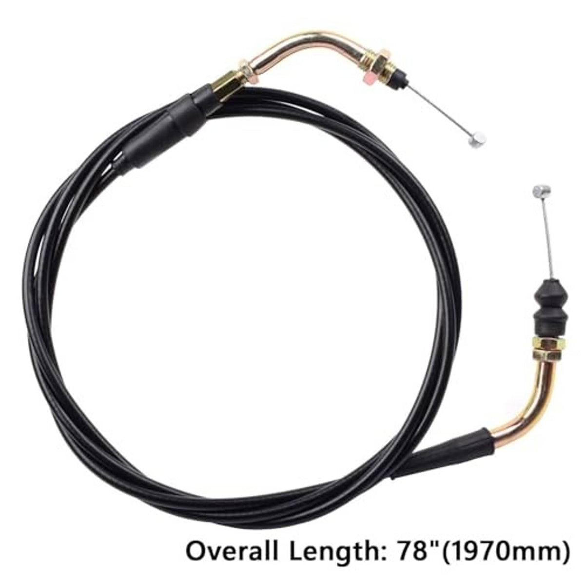 78-inch throttle cable with black housing and gold end fittings