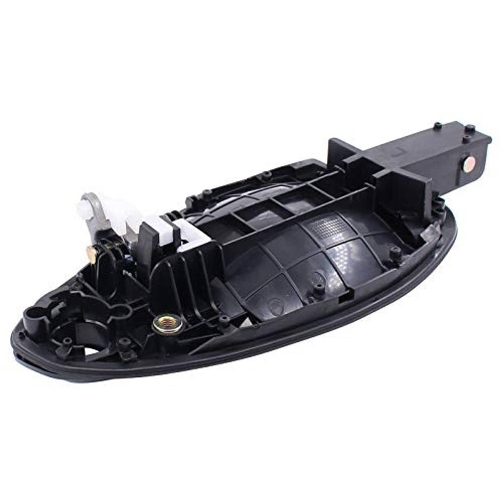 Disassembled front door handle housing with internal latch and mounting bracket