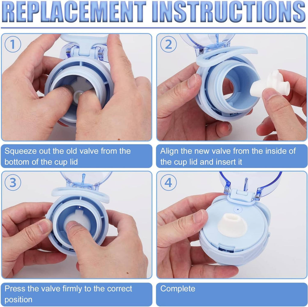 Hands installing a new white bite valve into the cup lid of a bottle