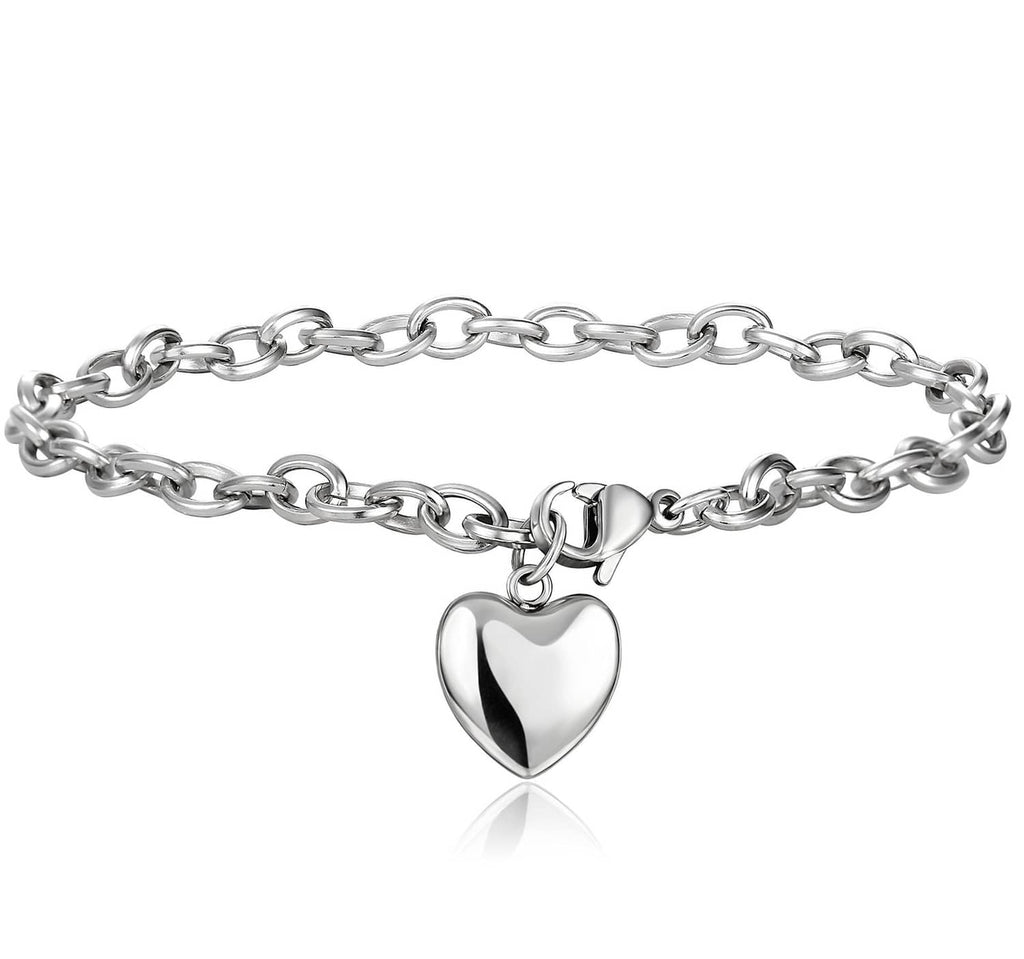 Silver-tone heart charm bracelet with oval link chain and small heart pendant