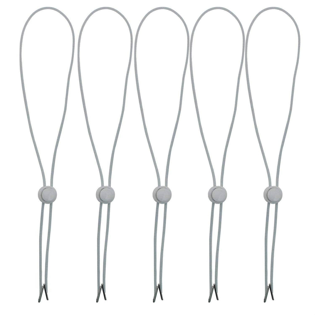 Hat chin strap set with light gray cord and round clips, spring cord loops