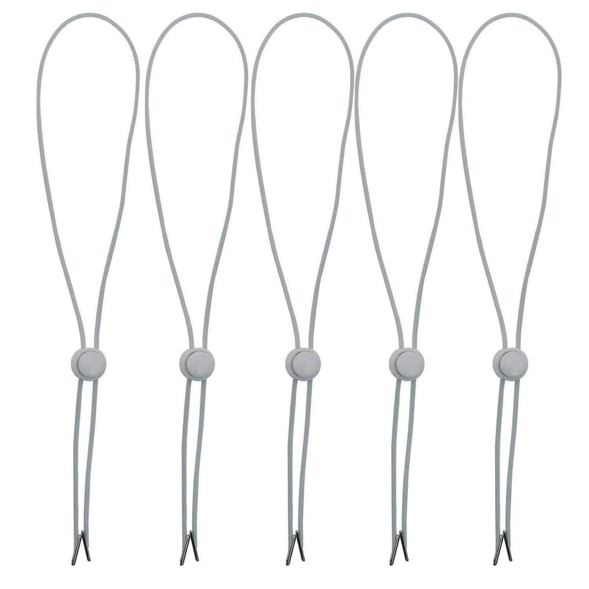 Hat chin strap set with light gray cord and round clips, spring cord loops