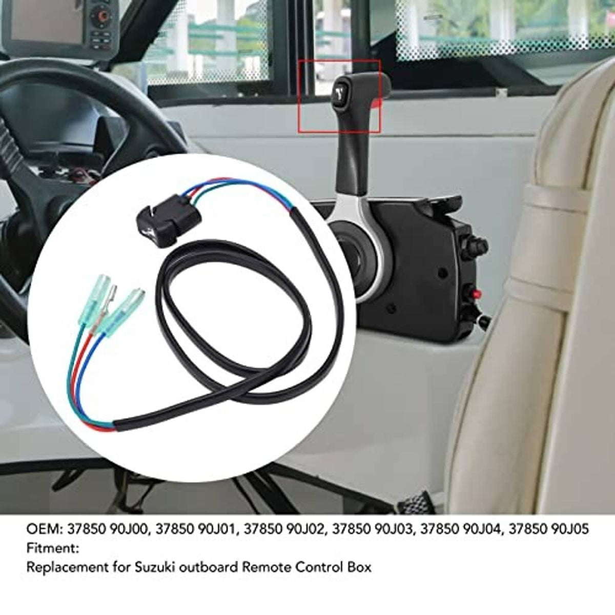 Remote tilt/trim switch cable harness with black connector and green terminal tips