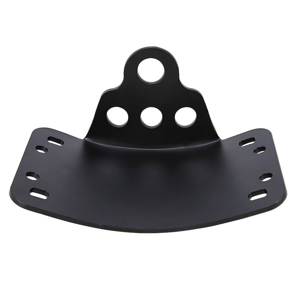 Motorcycle license plate mounting bracket, black curved plate with five mounting holes