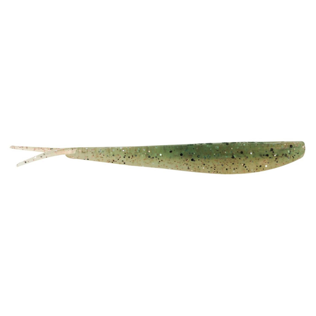 Green speckled soft swimbait fishing lure with slender tail