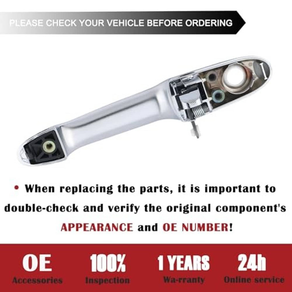 Chrome exterior door handle with exposed mounting bracket, sockets, and wiring insert
