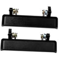 Black exterior door handle pair with metal mounting posts and springs