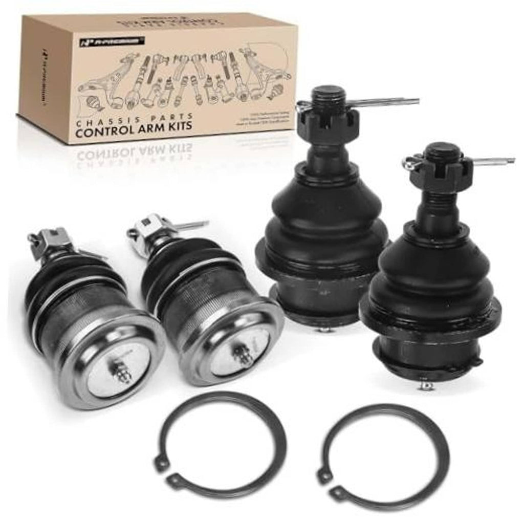 Front upper and lower ball joint set, four black rubber boots with metal studs