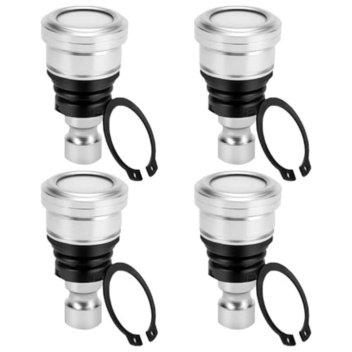Upper front ball joint set, silver housings with black boots and retaining rings (4-pack)