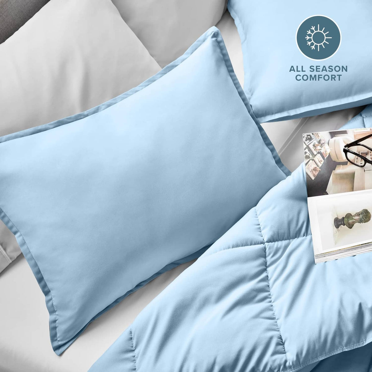Light blue microfiber pillow shams with envelope closure, set of 2.