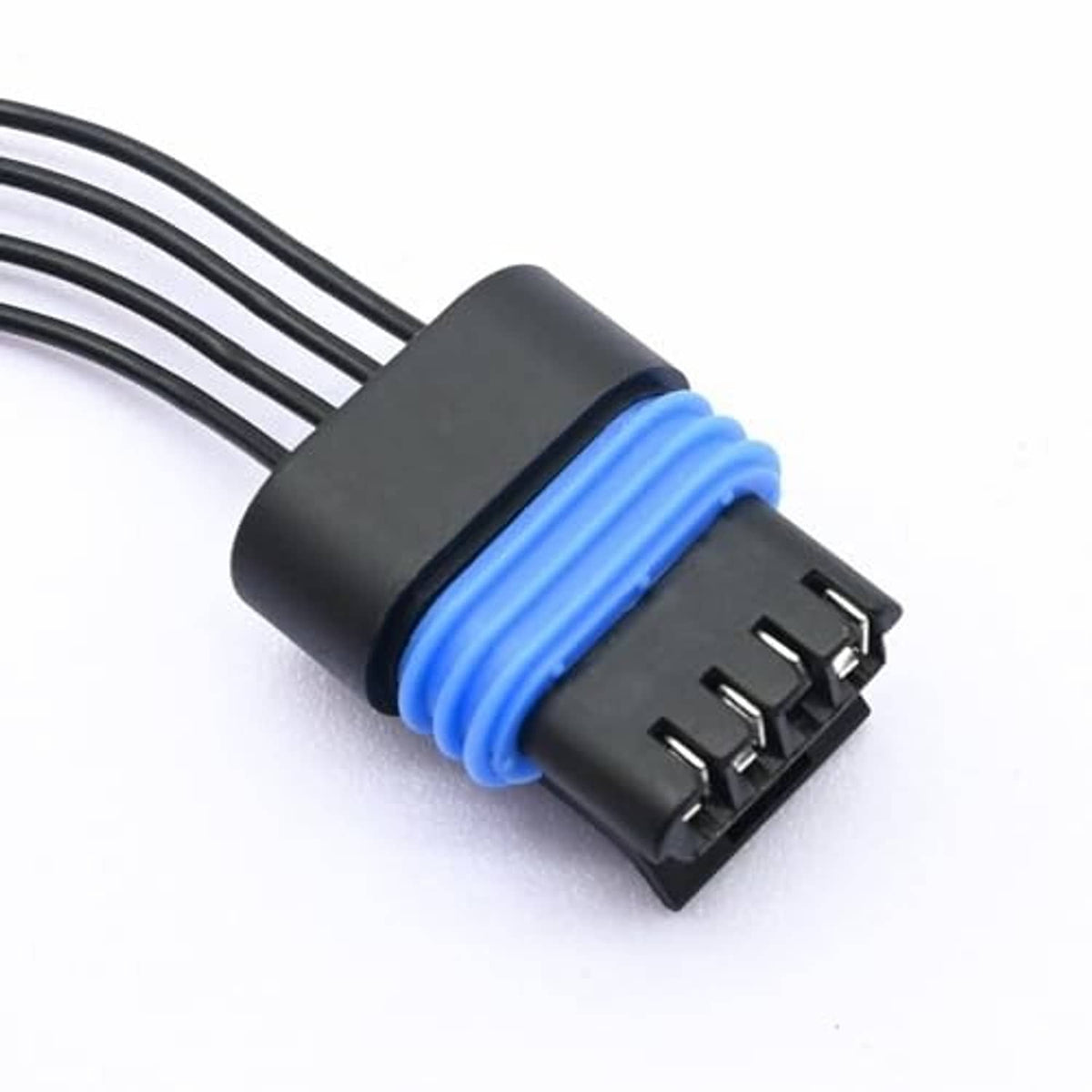 Electronic throttle body connector plug with blue ribbed collar and wire leads