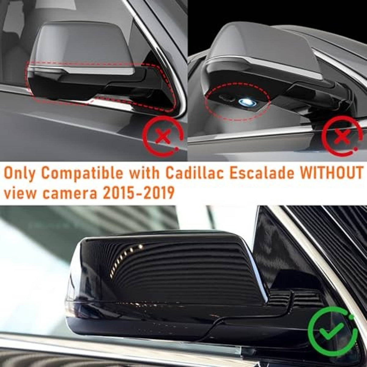 Glossy black mirror cover interior detail with marked fit areas