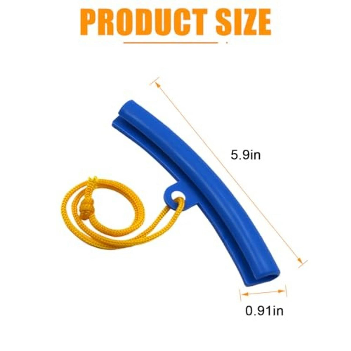 Blue rim protector bar with yellow cord loop, small size for wheel hub protection