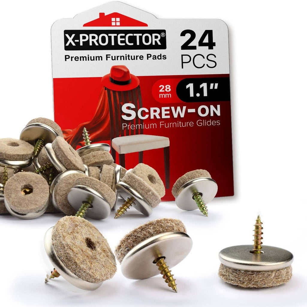 Screw-on felt furniture pad set with metal screws and beige felt, 24 pieces