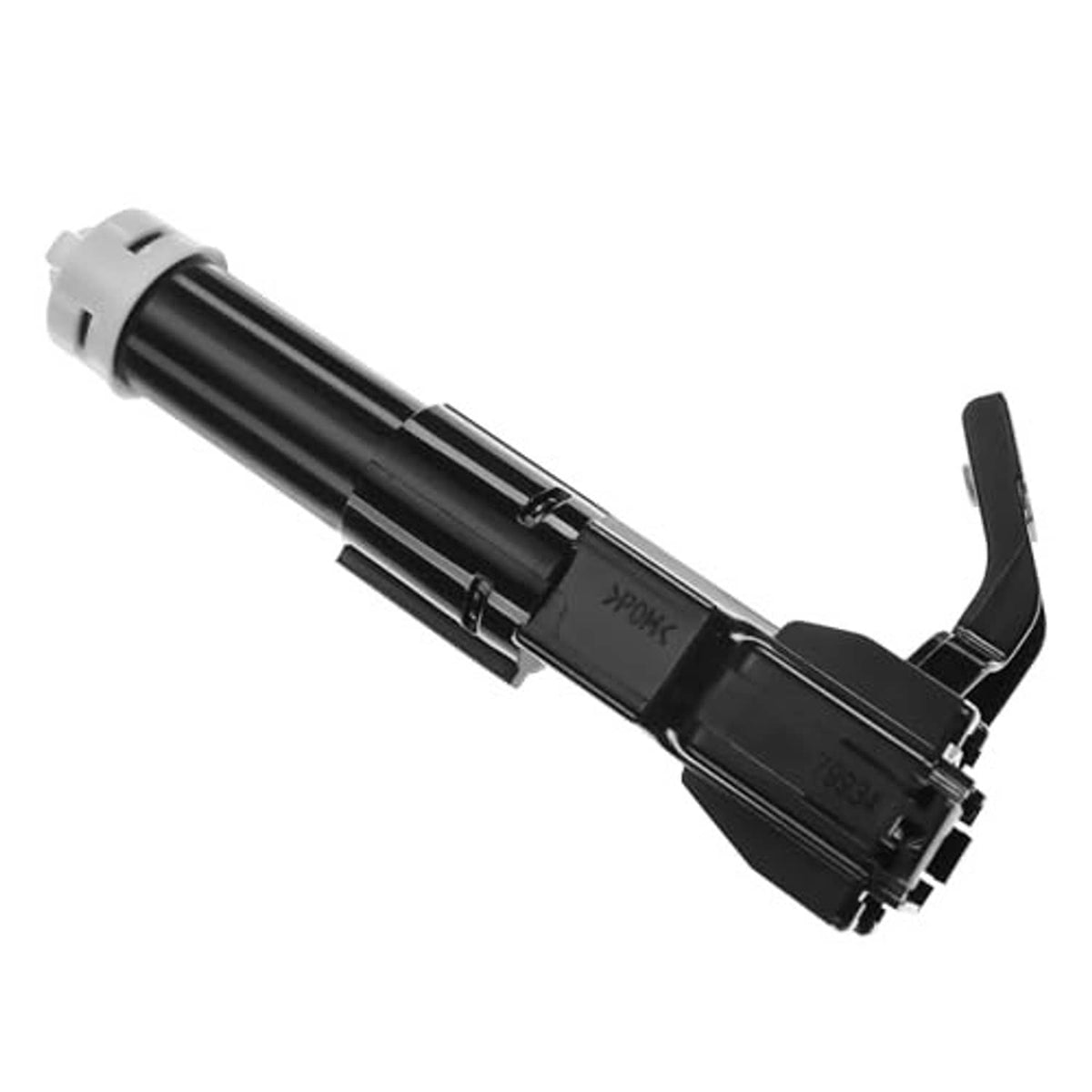 Headlight washer nozzle jet sprayer, black plastic body with white inlet connector