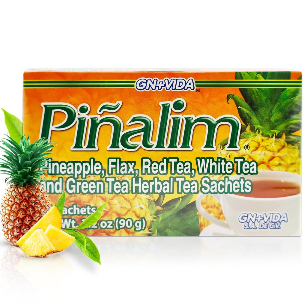 Pineapple herbal tea sachet box with green leaves and GN+VIDA branding.