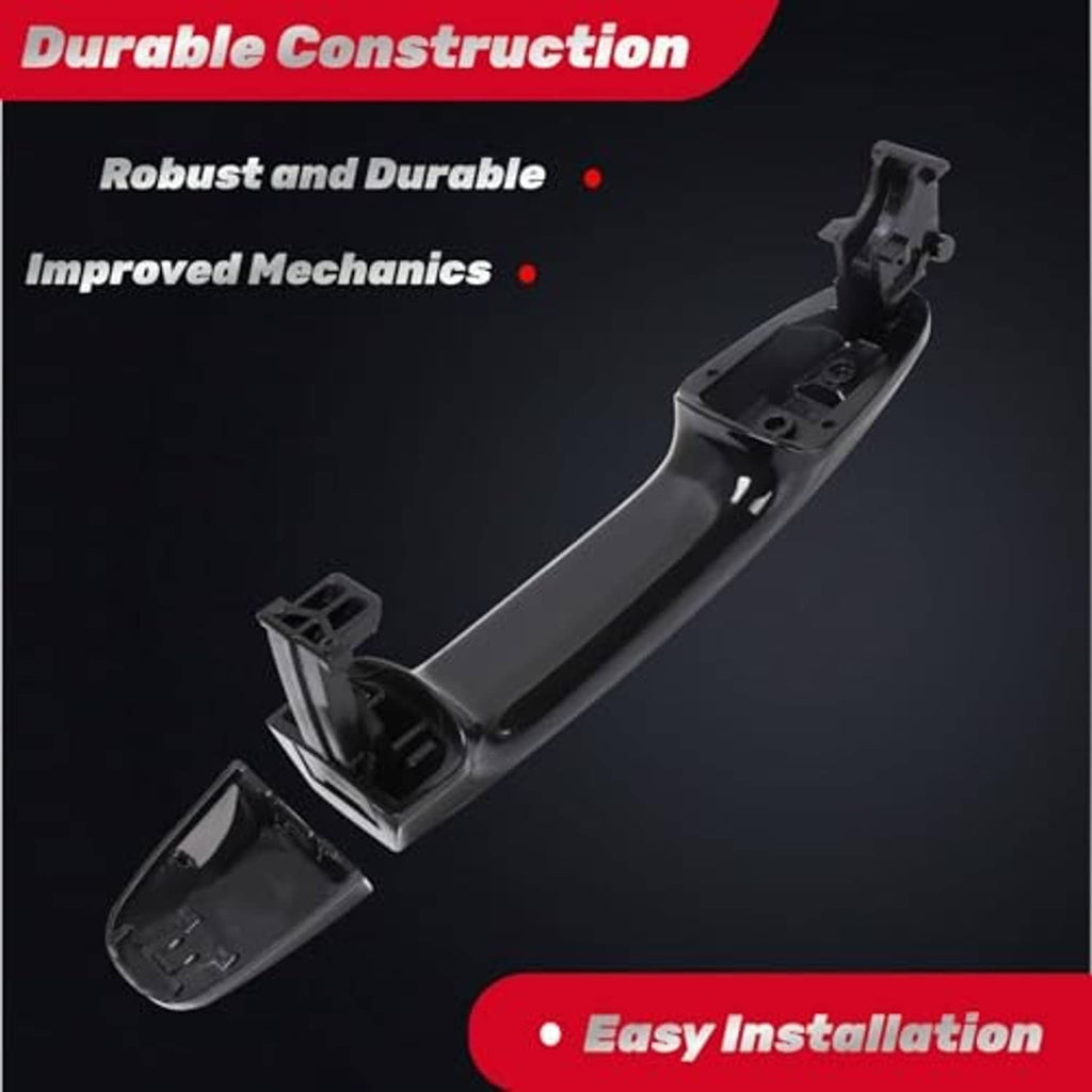 Black door handle assembly diagram with internal parts and mounting hardware