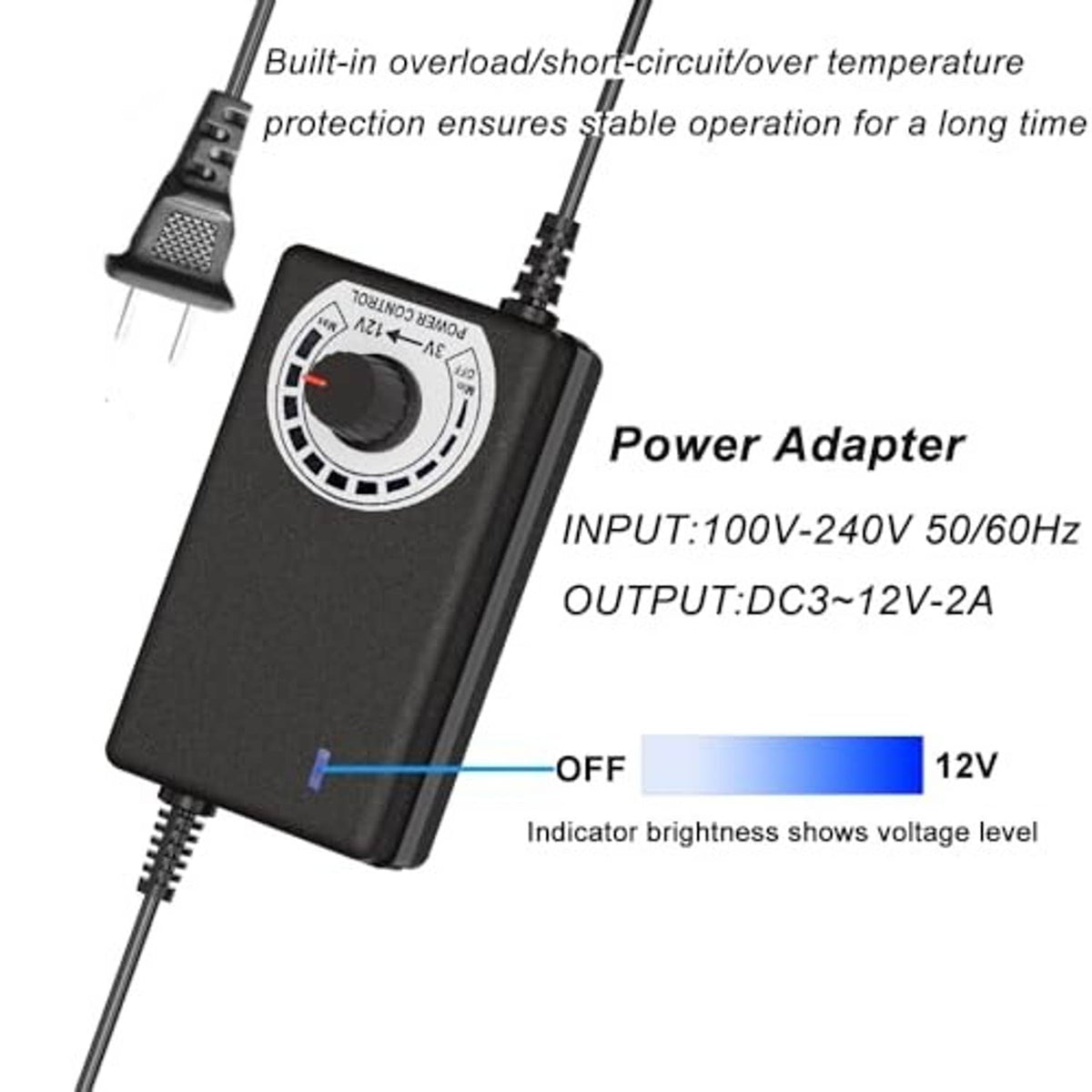 Black fan hub controller with power adapter connections and input/output label text