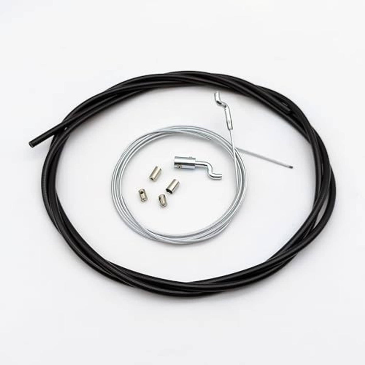 Throttle cable repair kit bundle with black housing coil, steel cable, and connector parts