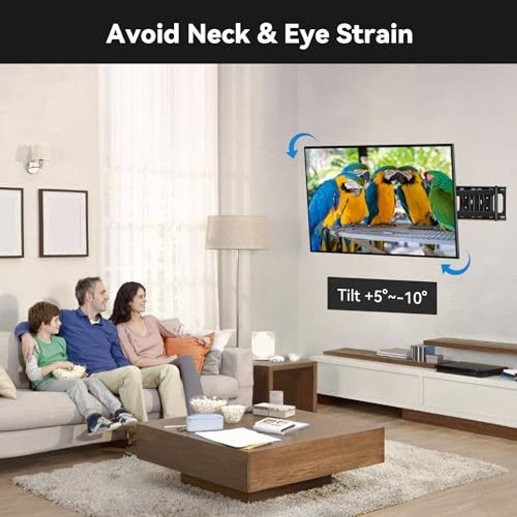 Black TV wall mount bracket with tilt motion for comfortable viewing