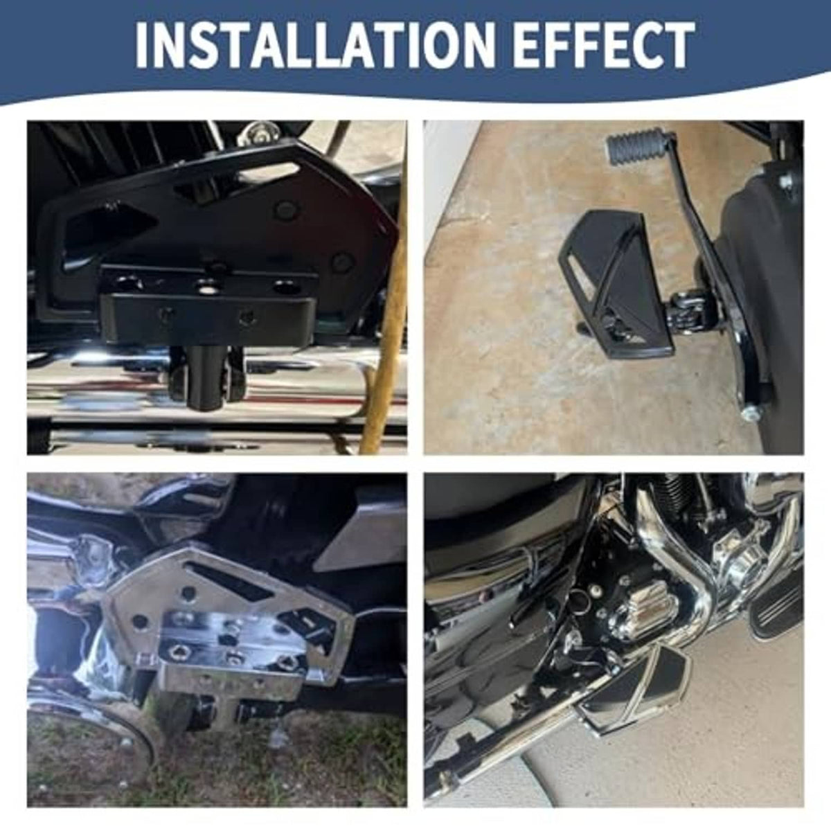 Installed motorcycle mini floorboard pegs showing mounting position under the bike