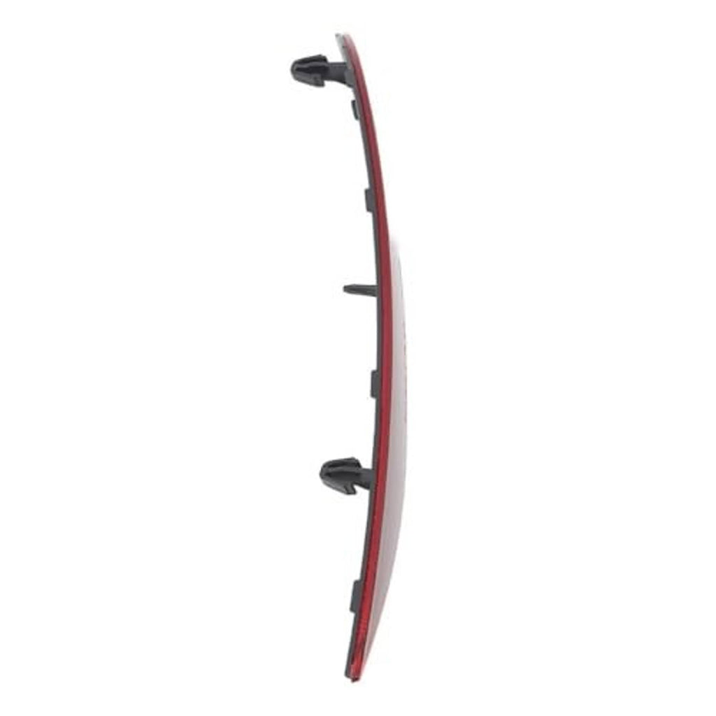 Side view of red reflective bumper strip with dark back and three mounting clip points.