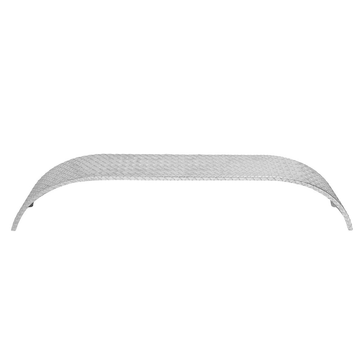 Silver diamond-tread trailer fender with arched top edge and side flanges