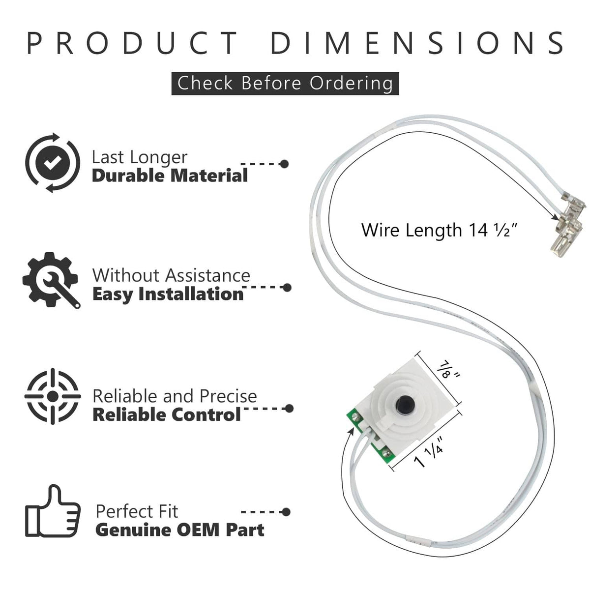 Potentiometer switch replacement with white module and wire harness, black dial