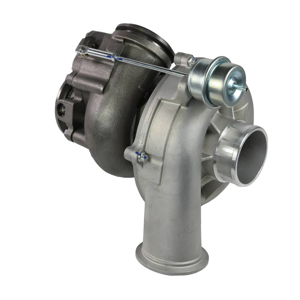 Turbocharger assembly with compressor housing and metal inlet/outlet pipes