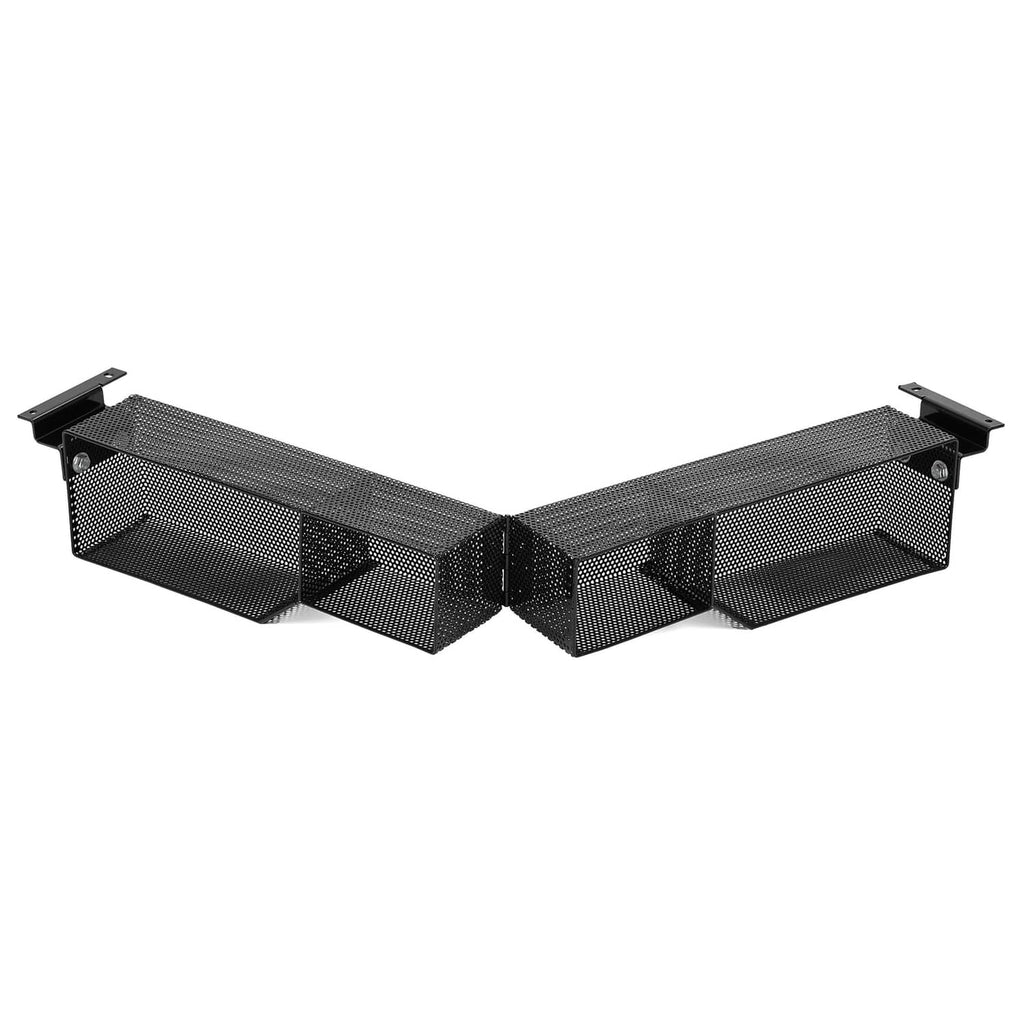 Front inner storage basket box with dark mesh compartments and side mounting brackets