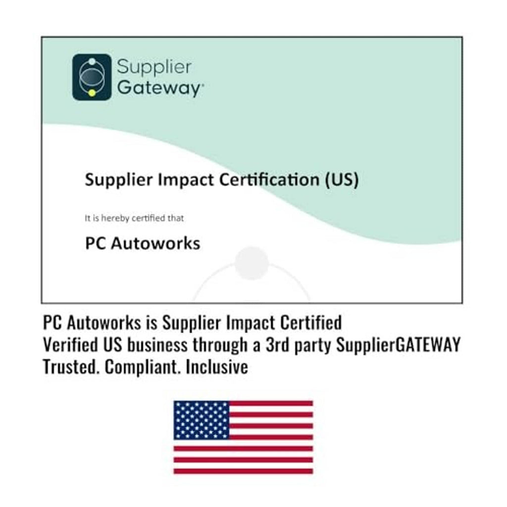 Supplier impact certification document with PC Autoworks verification seal
