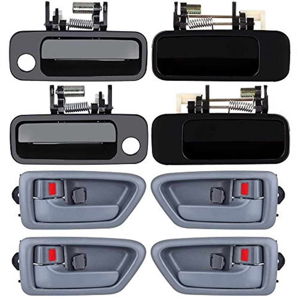 Exterior and interior door handles kit with black bezels and gray pull panels