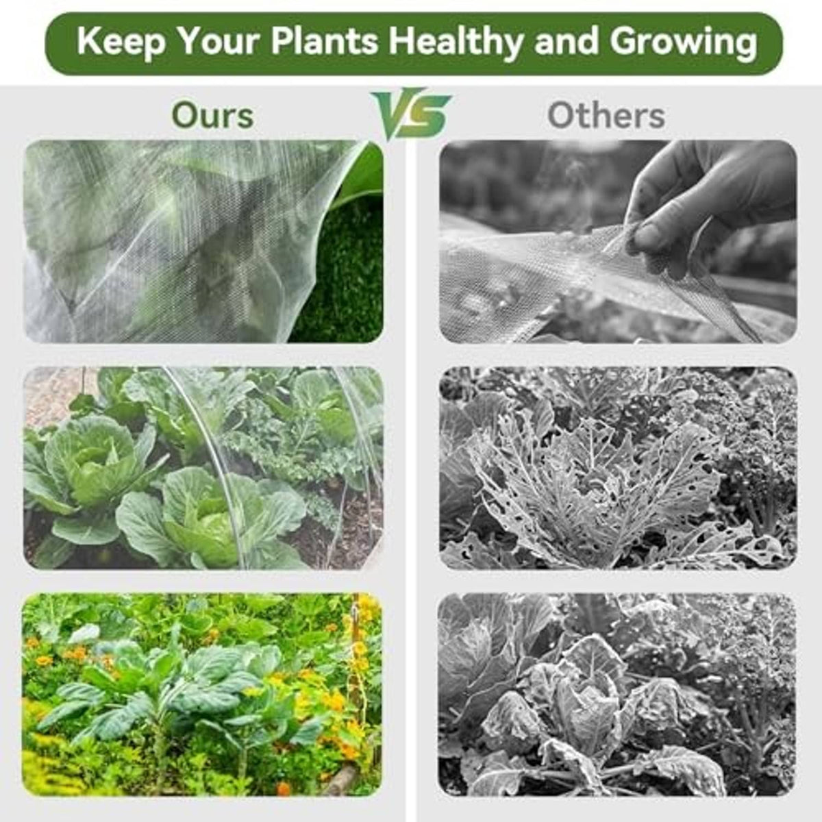 Fine garden mesh and fabric comparison panels to help protect plants