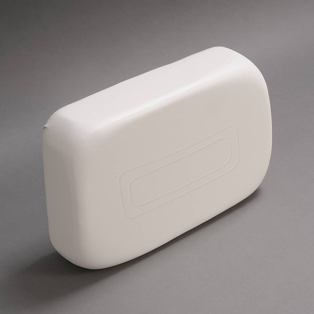 White seat back cushion with embossed rectangular panel detail and rounded edges