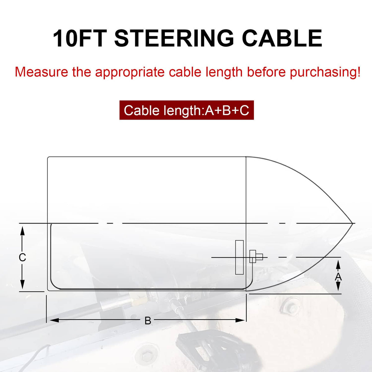 10 ft steering cable diagram with length measurement guide for boat installation
