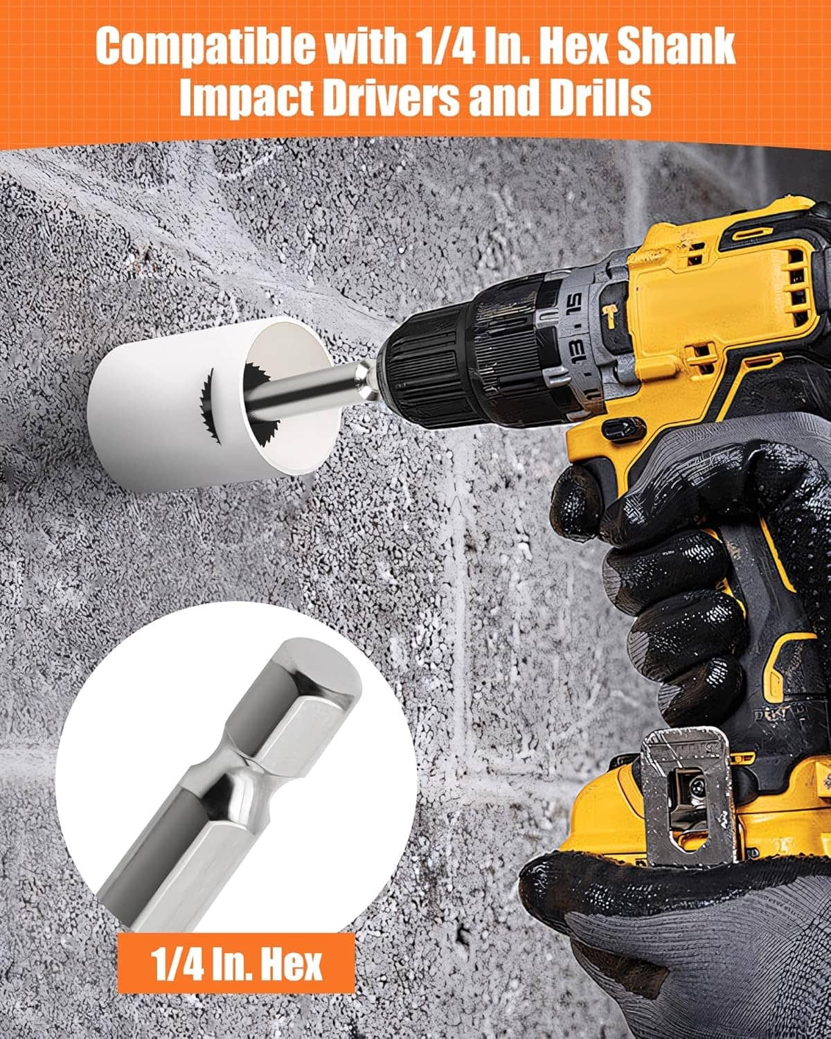 PVC hole-saw style inside pipe cutter bit with 1/4 in hex shank for drills