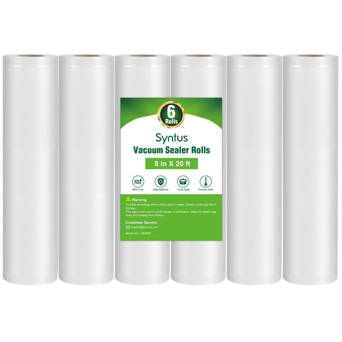 Vacuum sealer bag rolls, six-pack of white film rolls for food storage