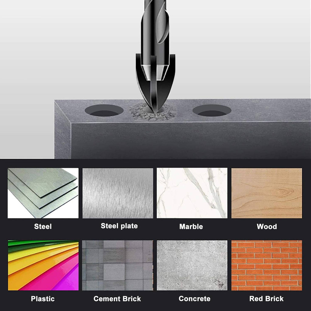 Masonry drill bits with material cards for steel plate, marble, wood, cement brick, plastic